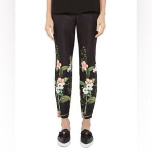 Ted Baker Hadas Secret Black Green Cropped Floral Pants Size 6